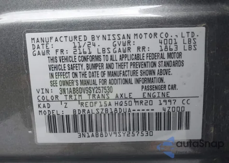 2025 Nissan Sentra Sr from USA, damaged, VIN 3N1AB8DV9SY257530